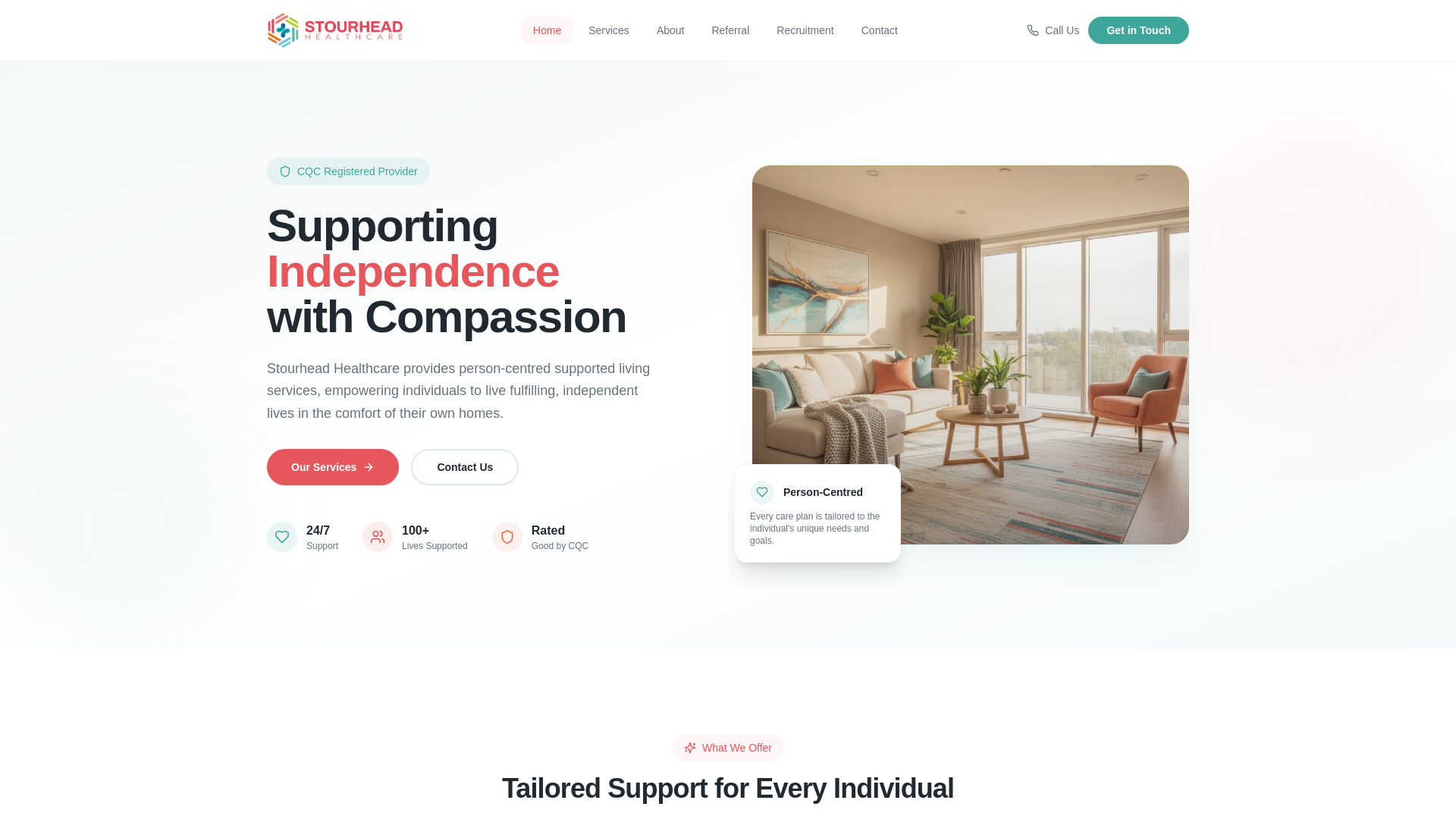 website screenshot of https://stourheadsupportedliving.com