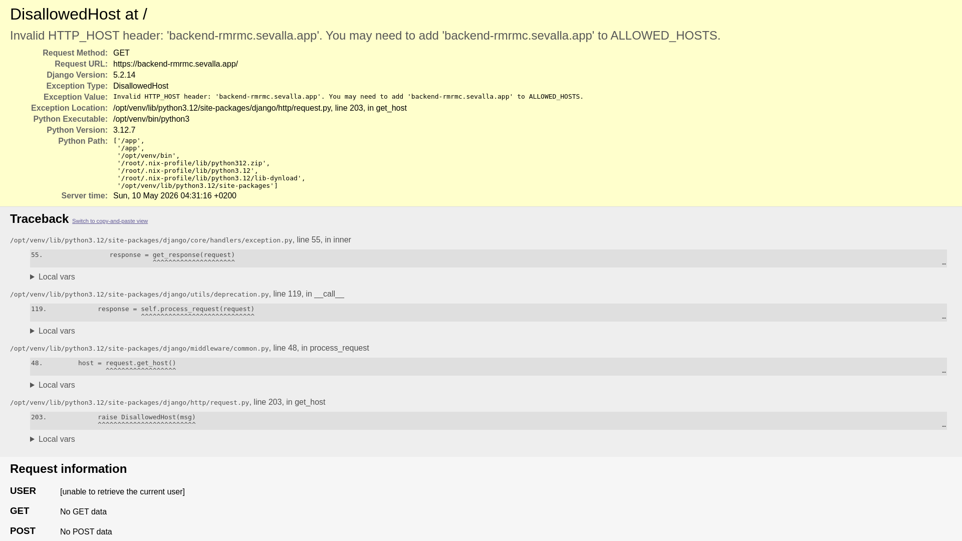 website screenshot of https://backend-rmrmc.sevalla.app