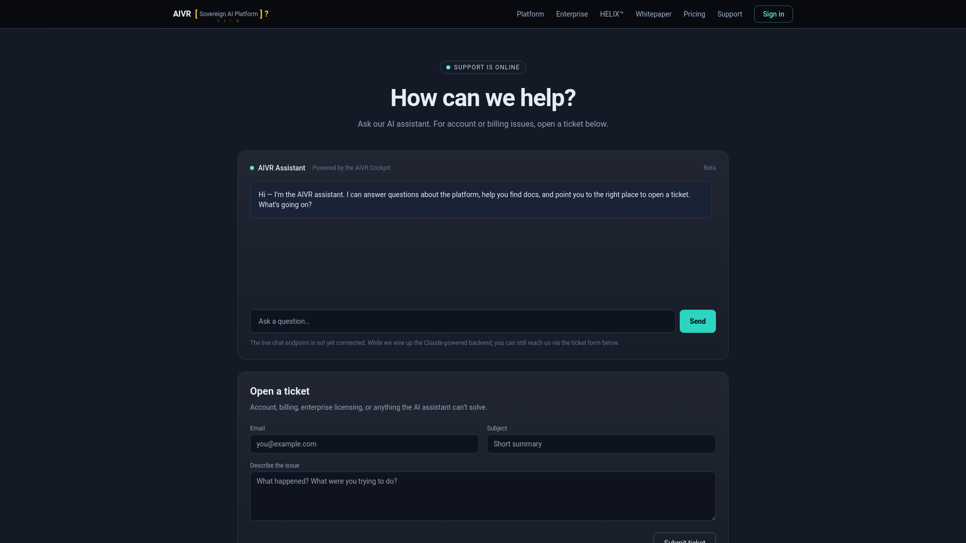 website screenshot of https://aivr-support.pages.dev/
