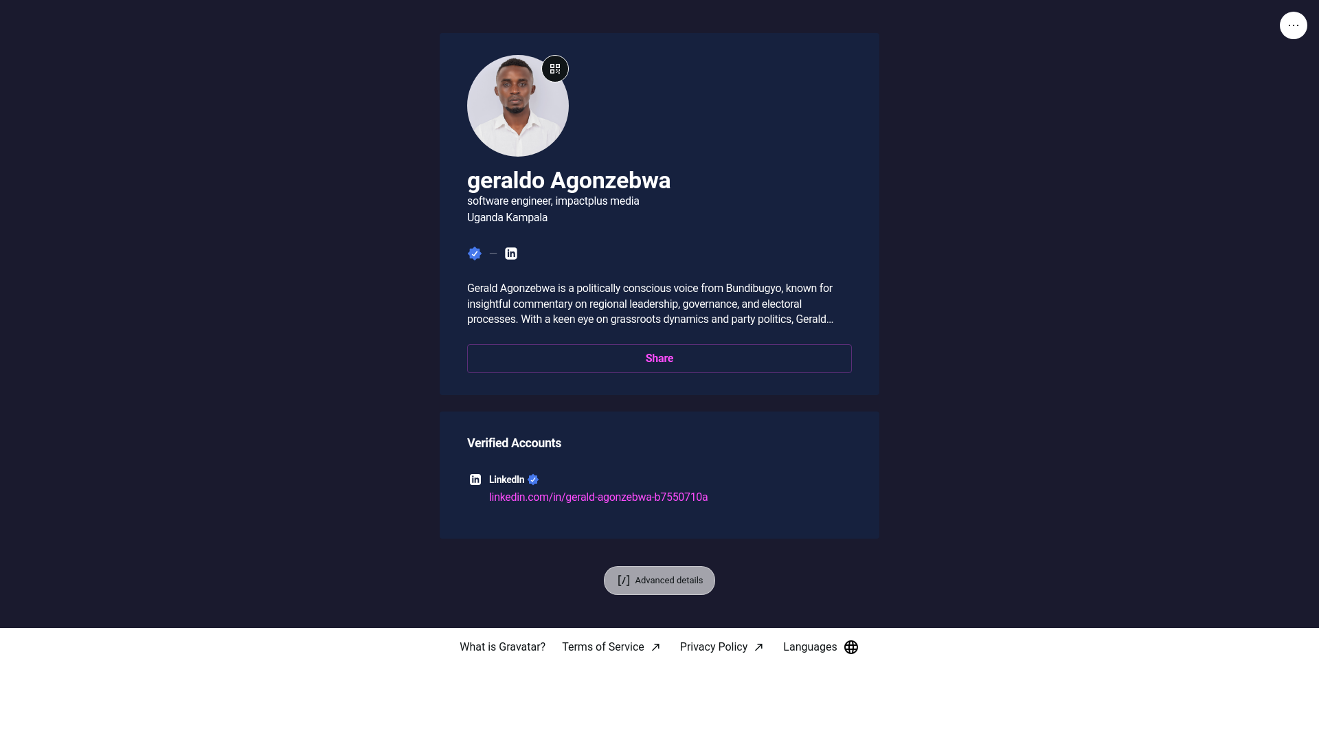 website screenshot of https://geraldoagonzebwa.link/