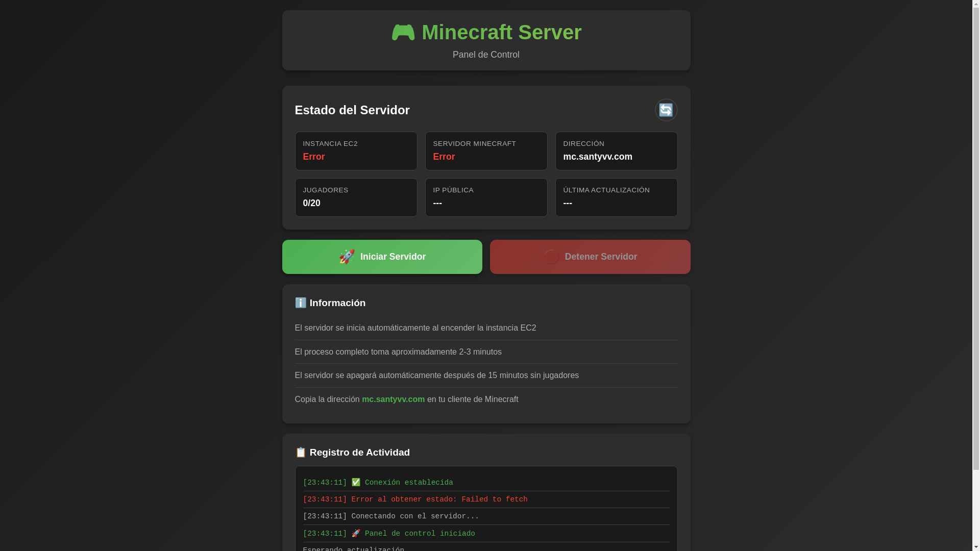 website screenshot of https://minecraft-control.pages.dev/