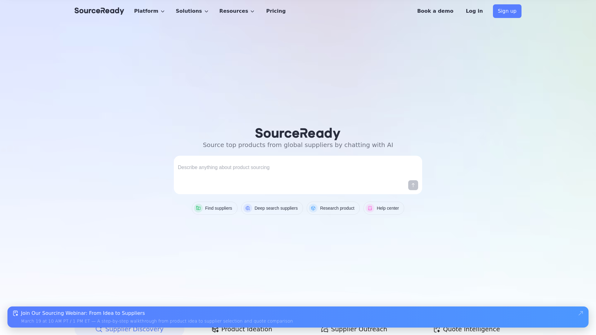 website screenshot of https://trysourceready.com/