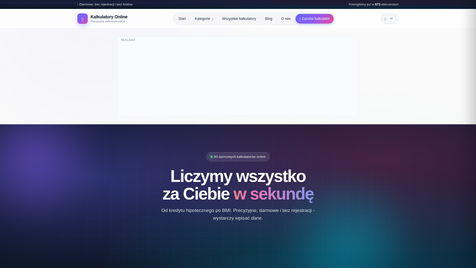website screenshot of https://kalkulatory-online.com.pl/