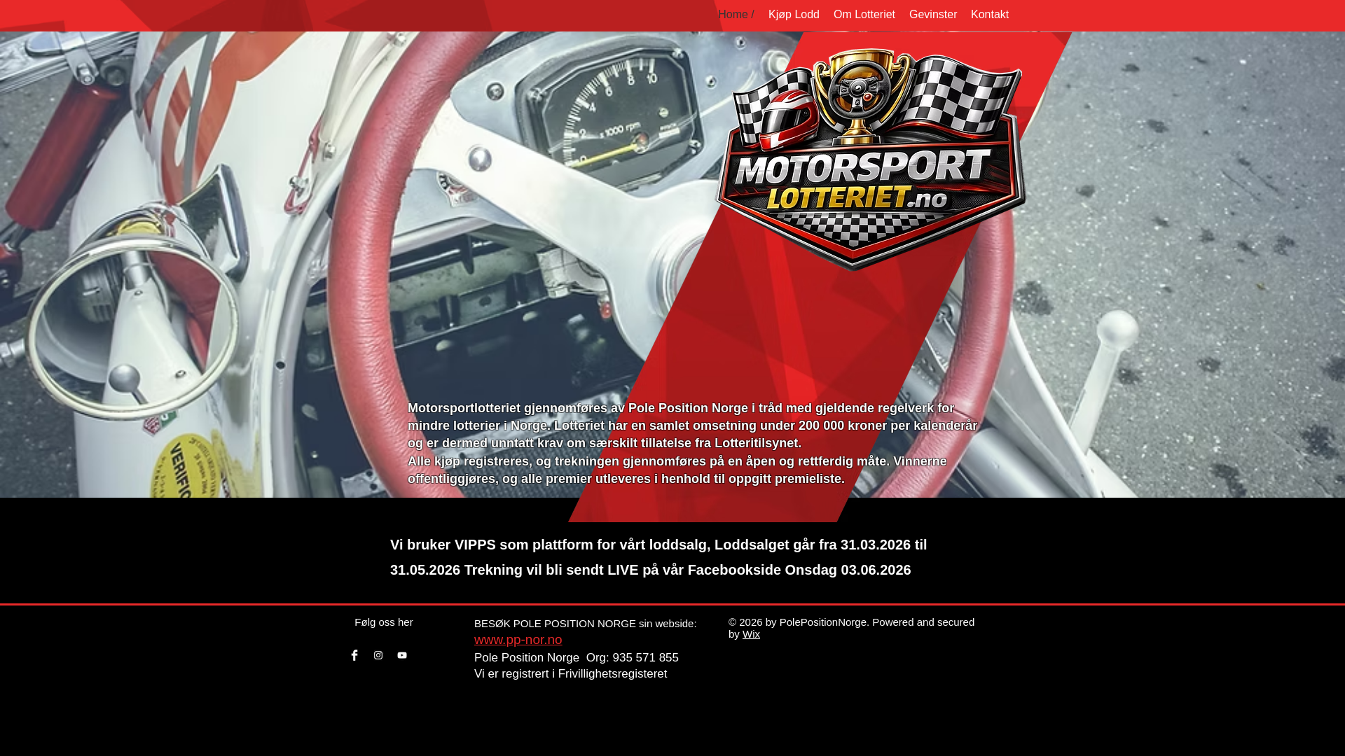 website screenshot of https://motorsportlotteriet.no