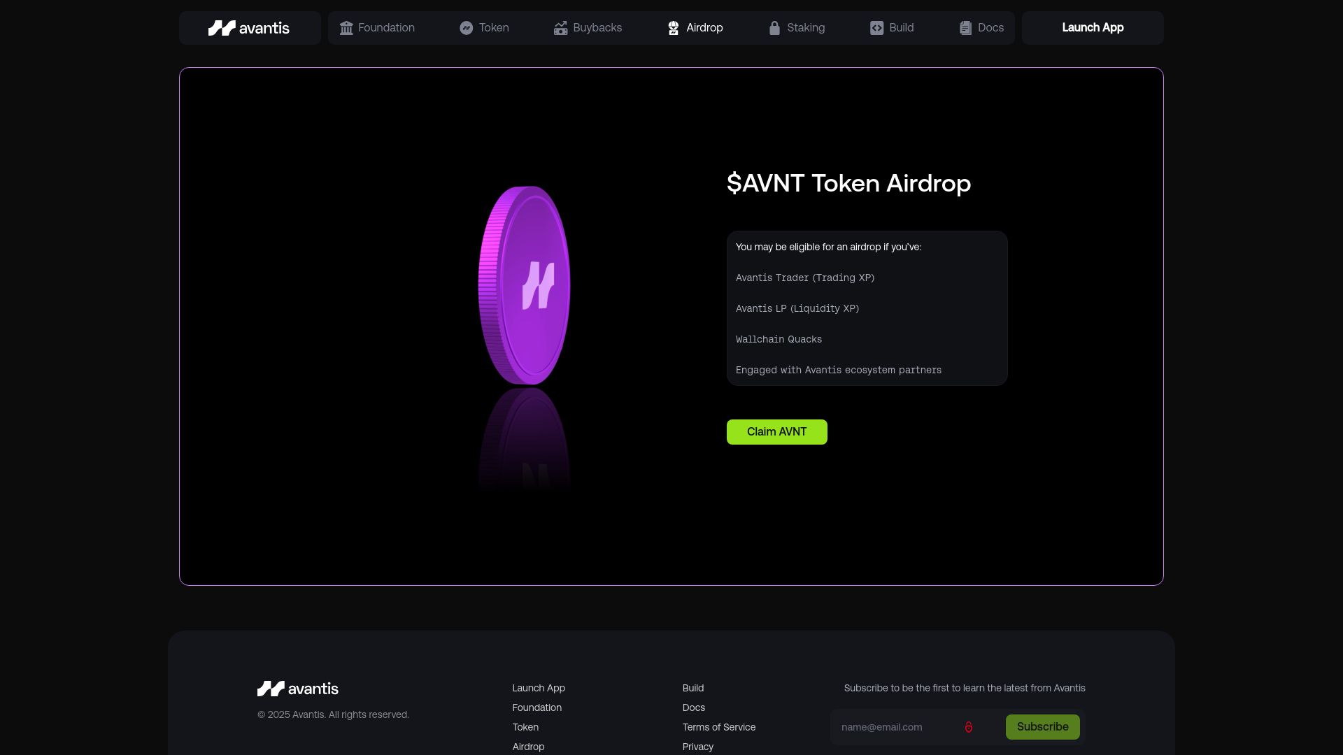 website screenshot of https://avantis.life/