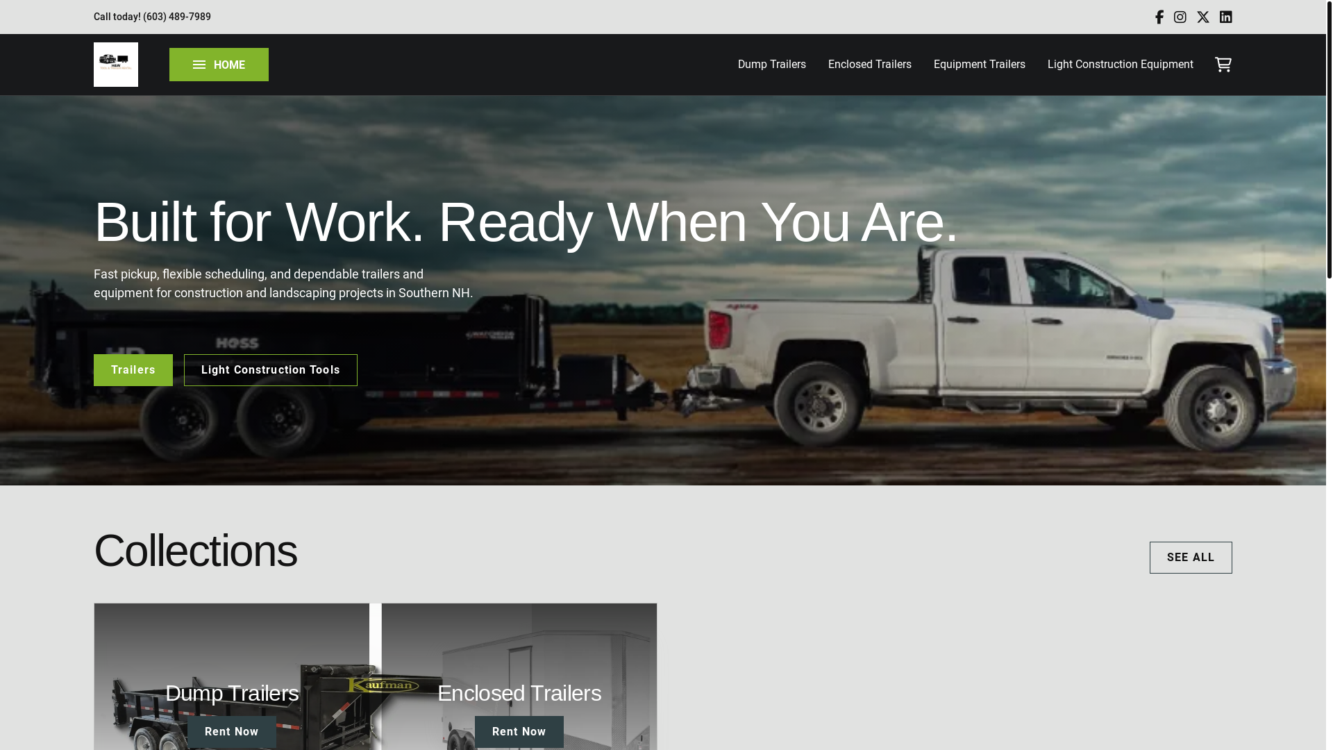 website screenshot of https://hwtrailerrental.com/