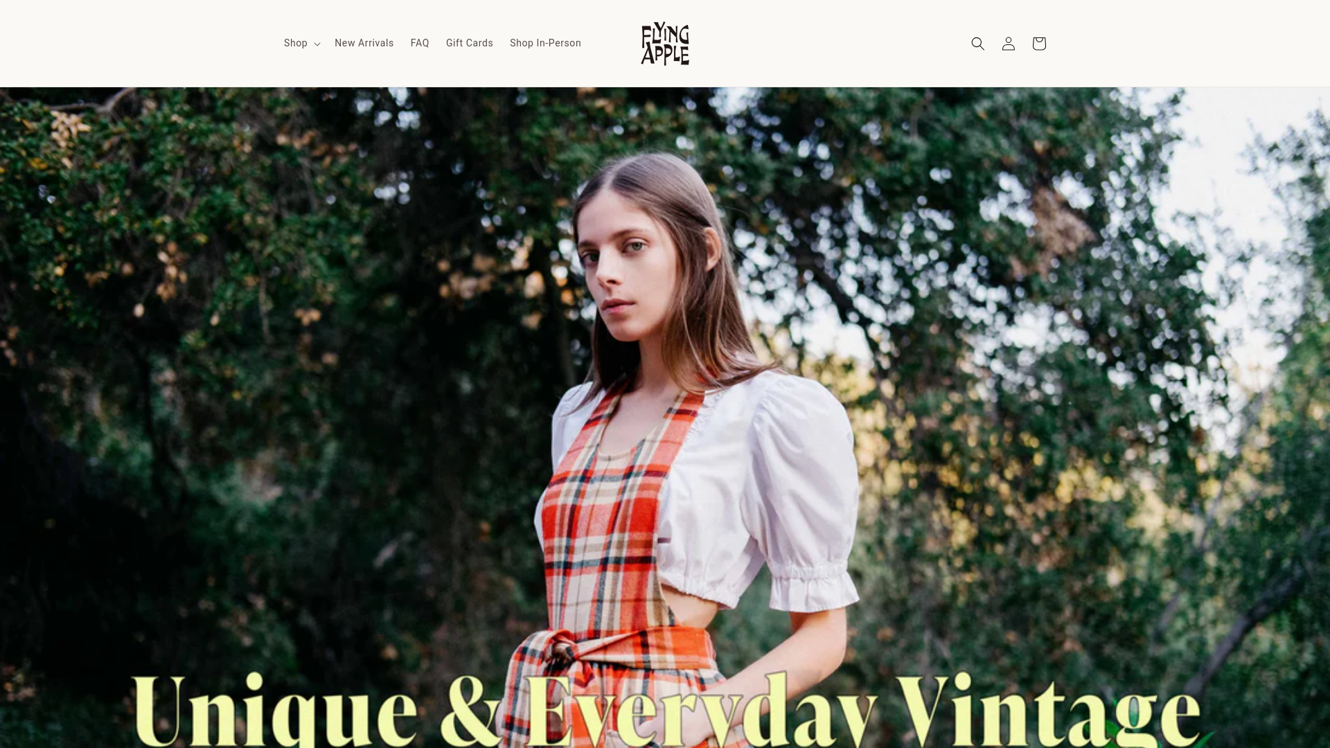 website screenshot of https://flyingapplevintageshop.com