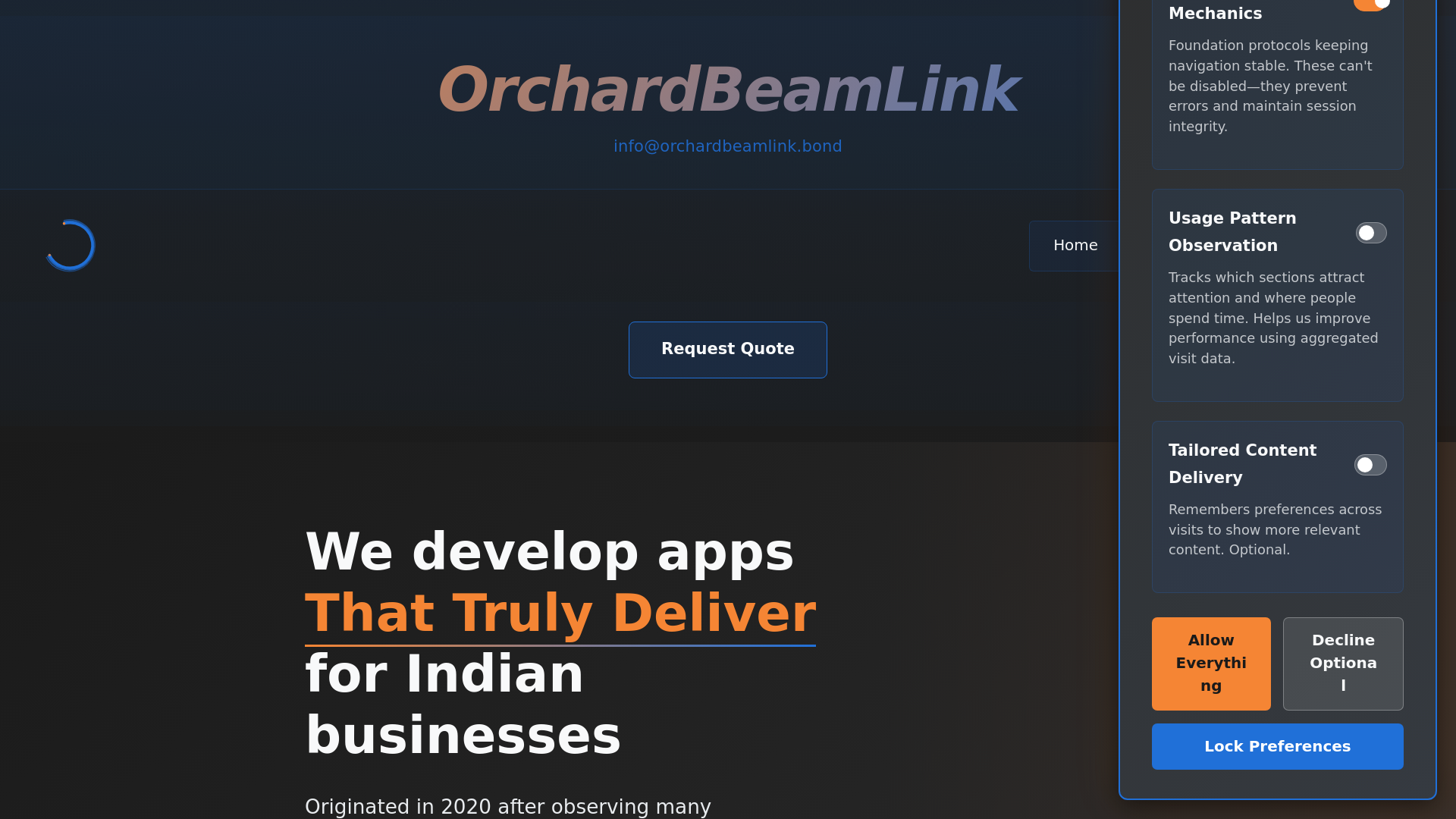 website screenshot of https://orchardbeamlink.bond/
