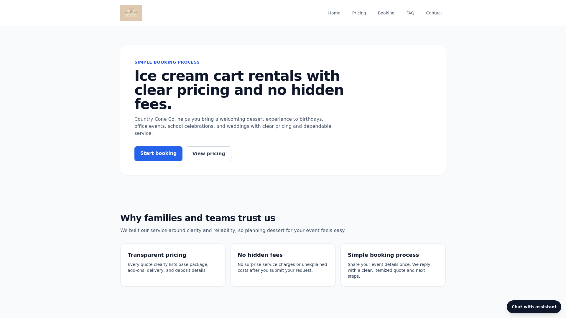 website screenshot of https://countryconeco.com/