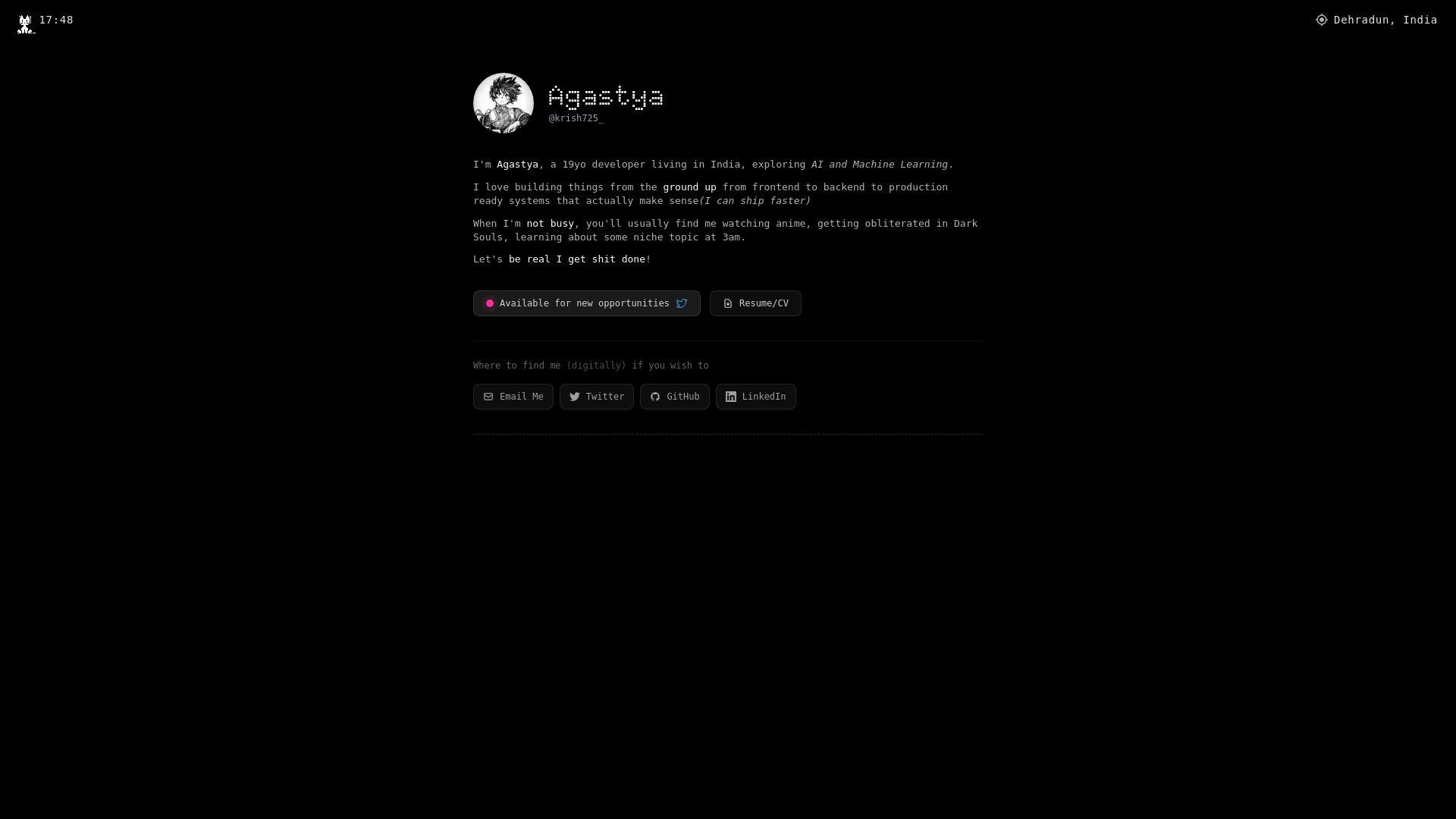 website screenshot of https://agastyakhati.me