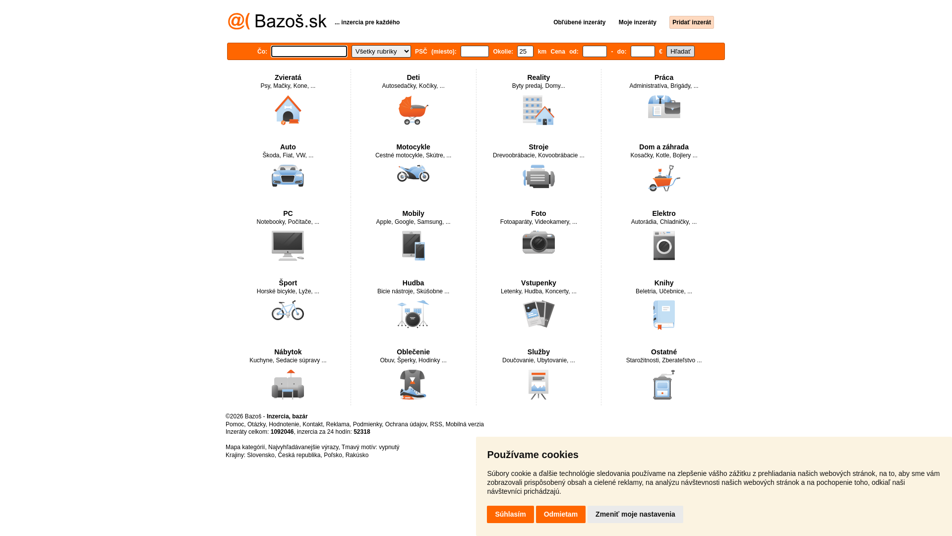 website screenshot of https://www.bazos.sk