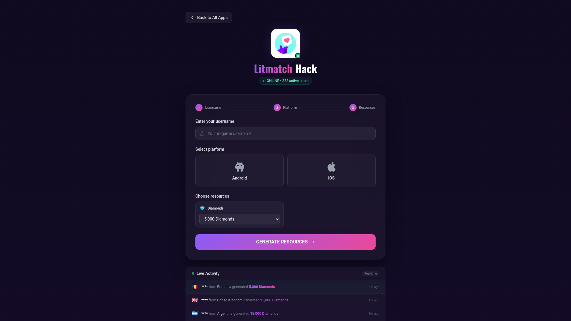 website screenshot of https://appspatched.com/app/litmatch