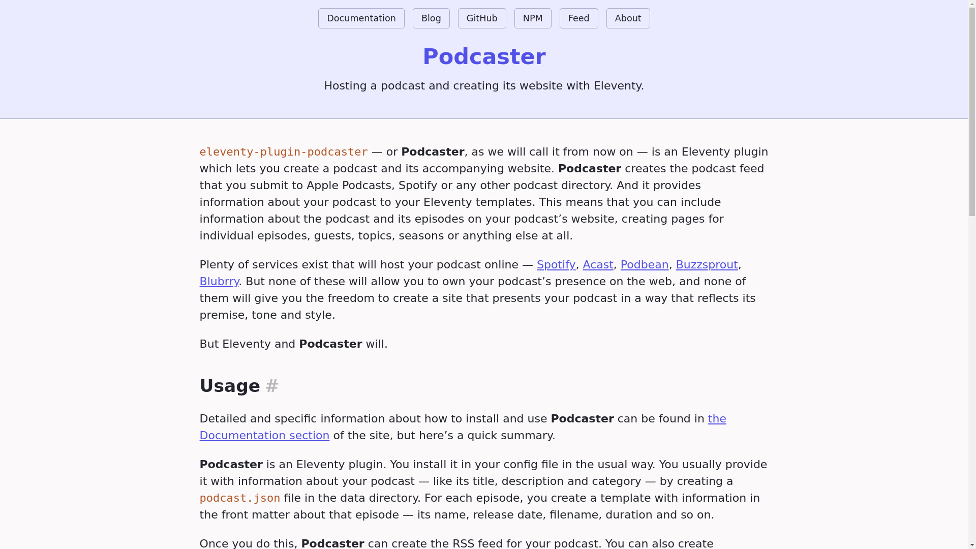 website screenshot of https://eleventy-plugin-podcaster-com.pages.dev/