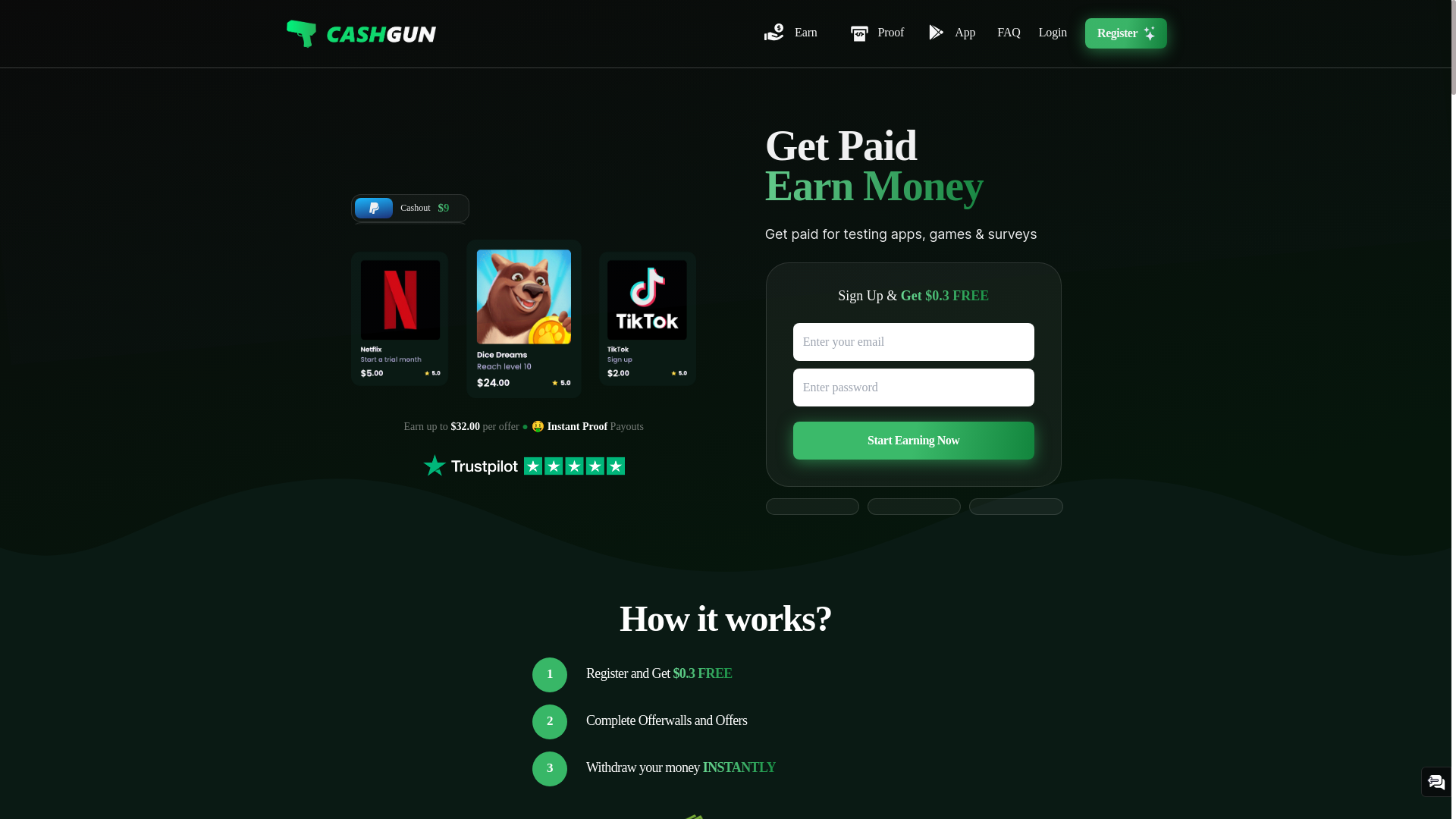 website screenshot of https://cashgun.pw/