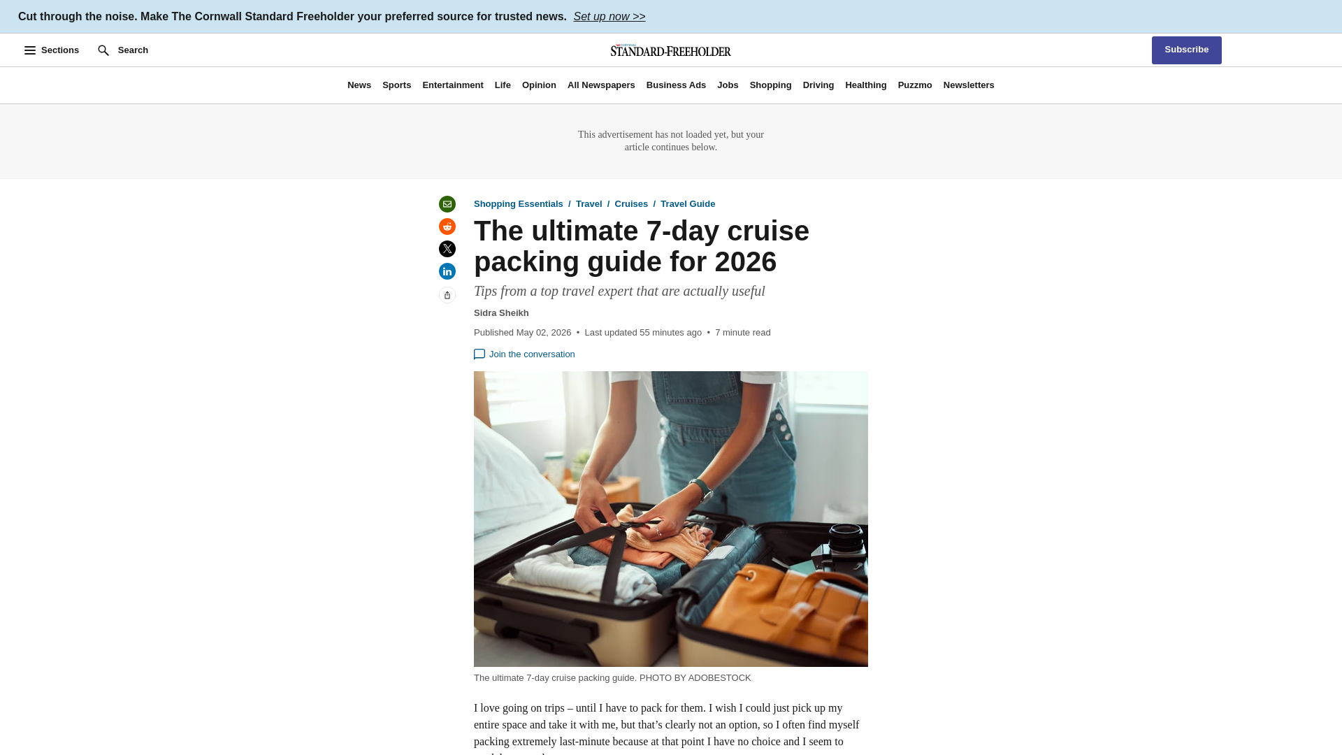 website screenshot of https://www.standard-freeholder.com/travel/how-to-pack-7-day-cruise
