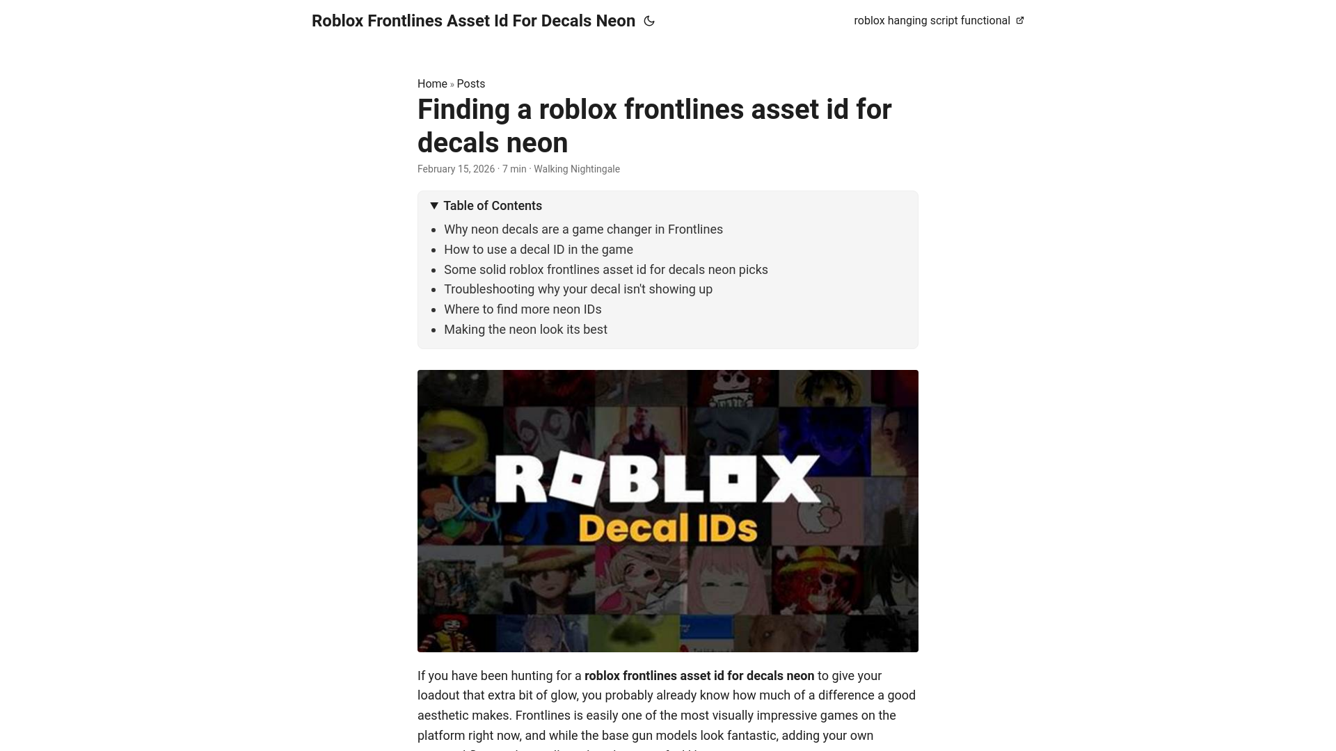 website screenshot of https://roblox-frontlines-asset-id-for-decals-neon.pages.dev/