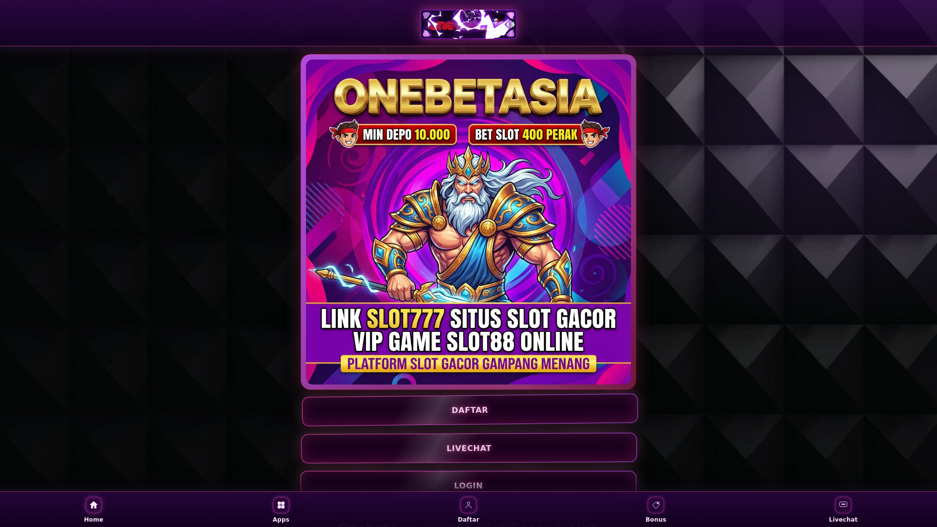 website screenshot of https://reageradlerpc-onebetasia.pages.dev/