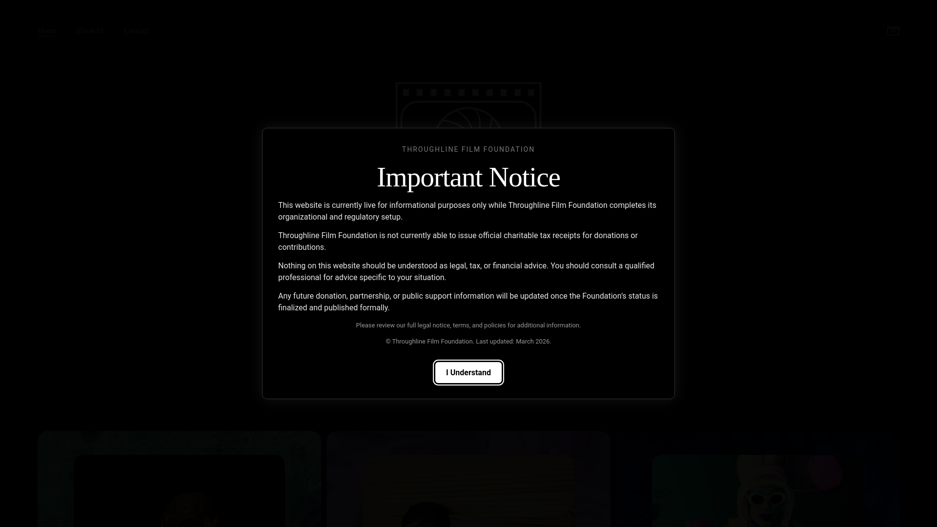 website screenshot of https://throughlinefilmfoundation.org/