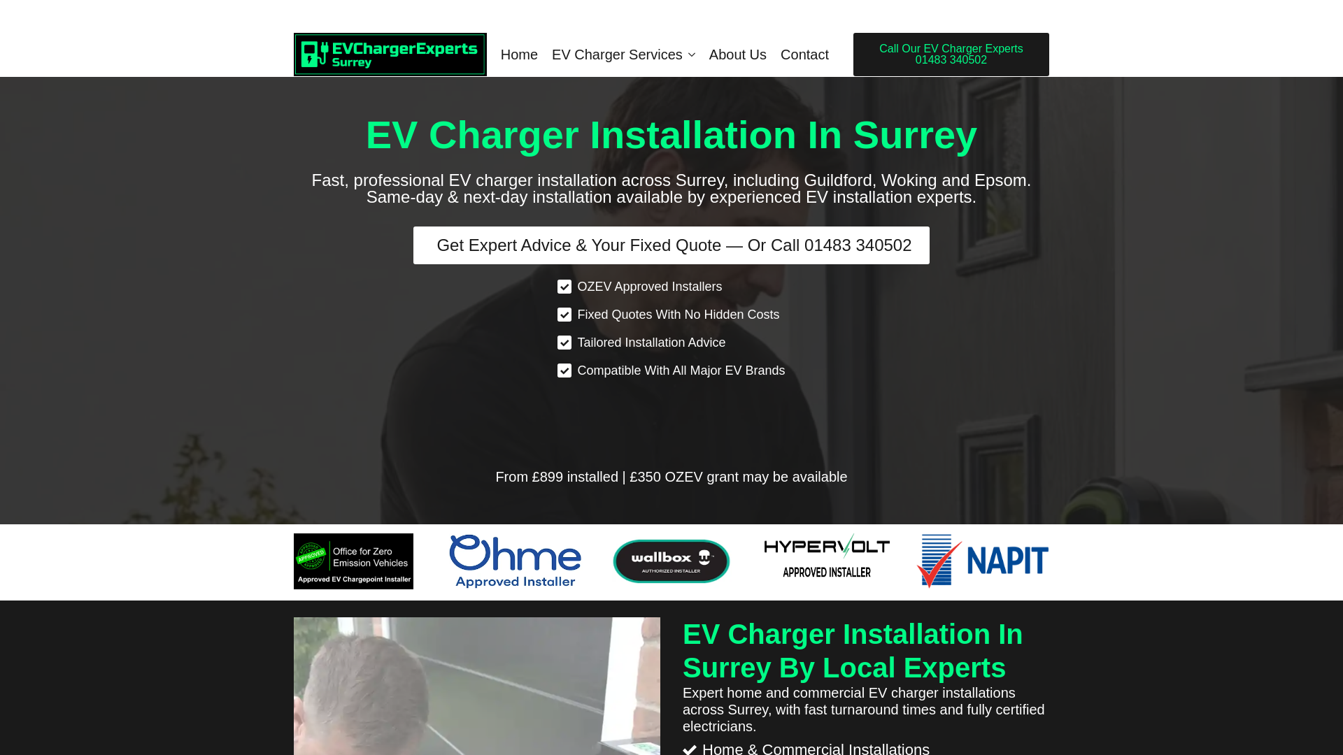 website screenshot of https://evchargerexperts-surrey.co.uk/