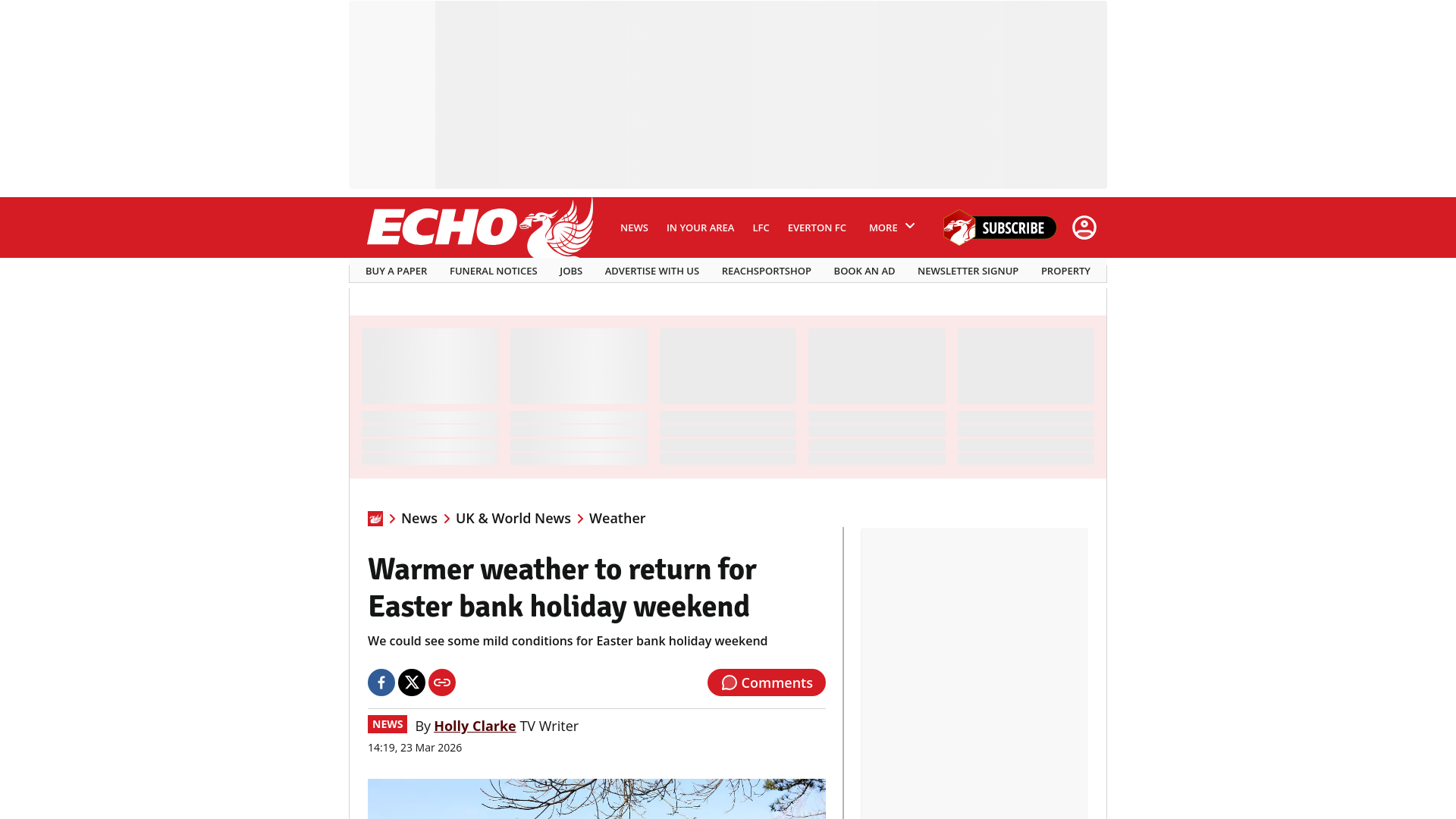 website screenshot of https://www.liverpoolecho.co.uk/news/uk-world-news/warmer-weather-return-easter-bank-33643911