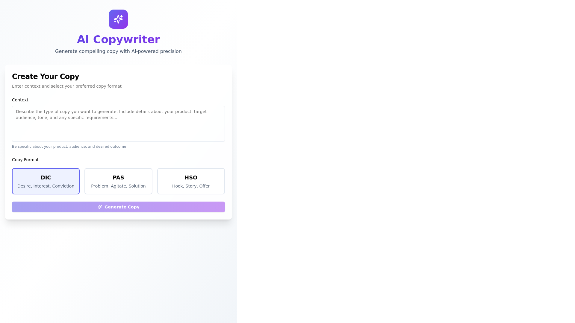 website screenshot of https://copywriter-2q3.pages.dev/