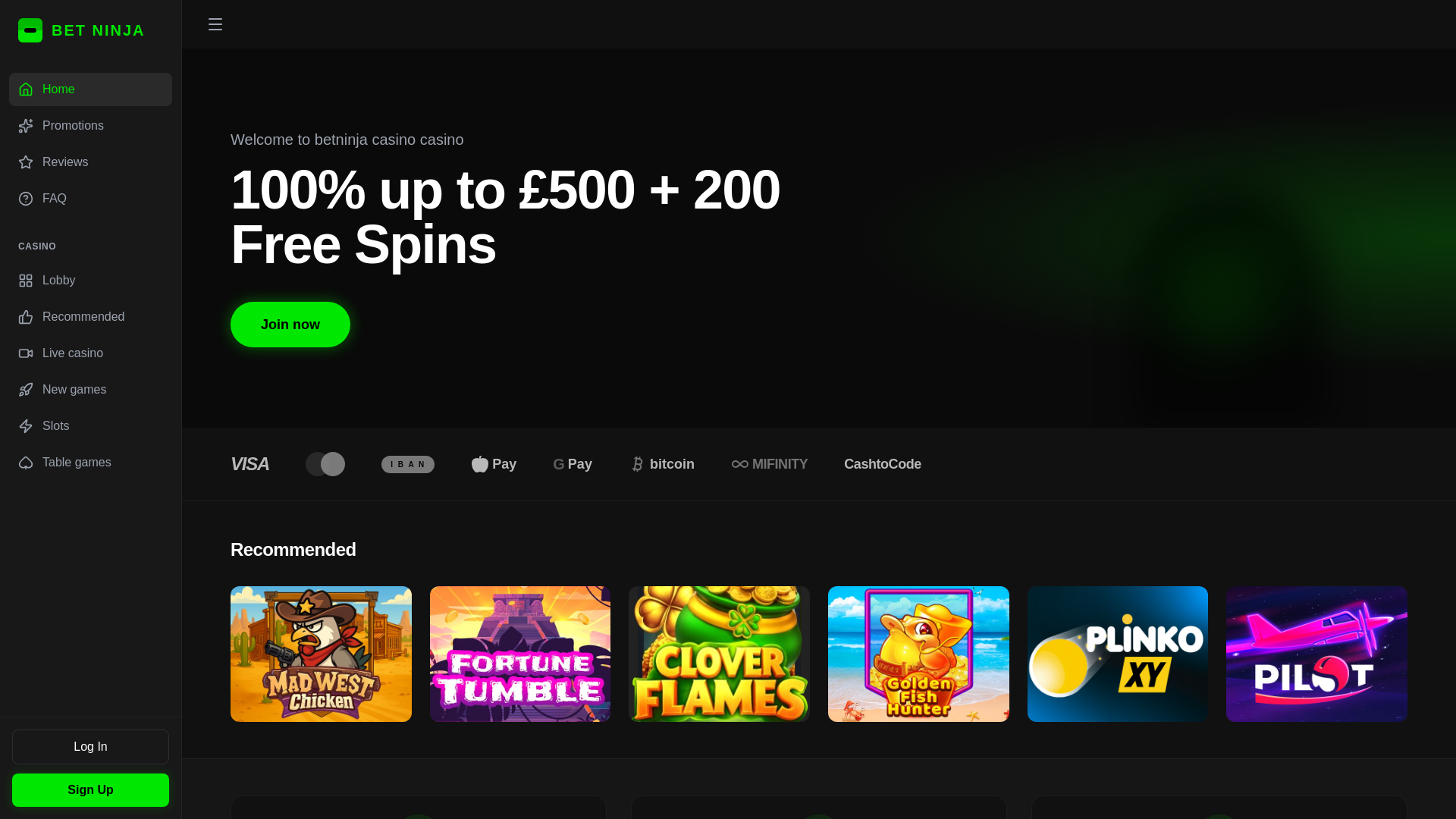 website screenshot of https://betninjacasino.co