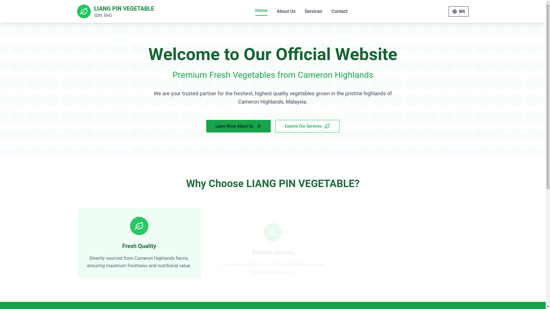 website screenshot of https://liangpinvegetable.asia/