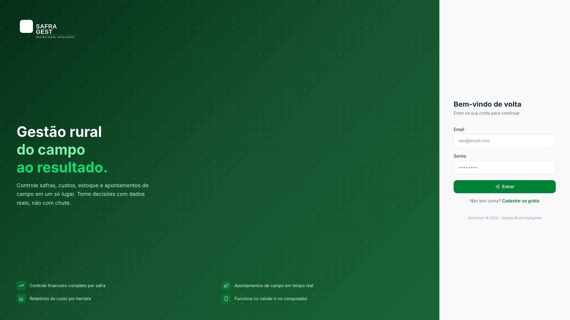 website screenshot of https://safragest.com.br/