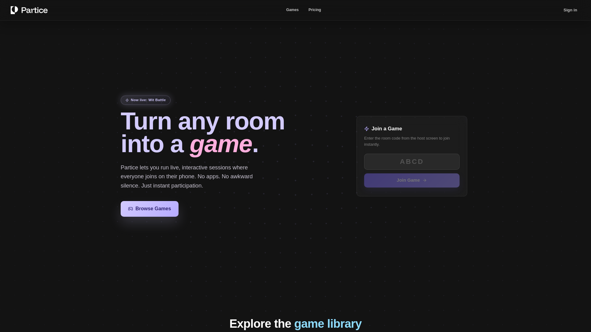website screenshot of https://partice.pages.dev/