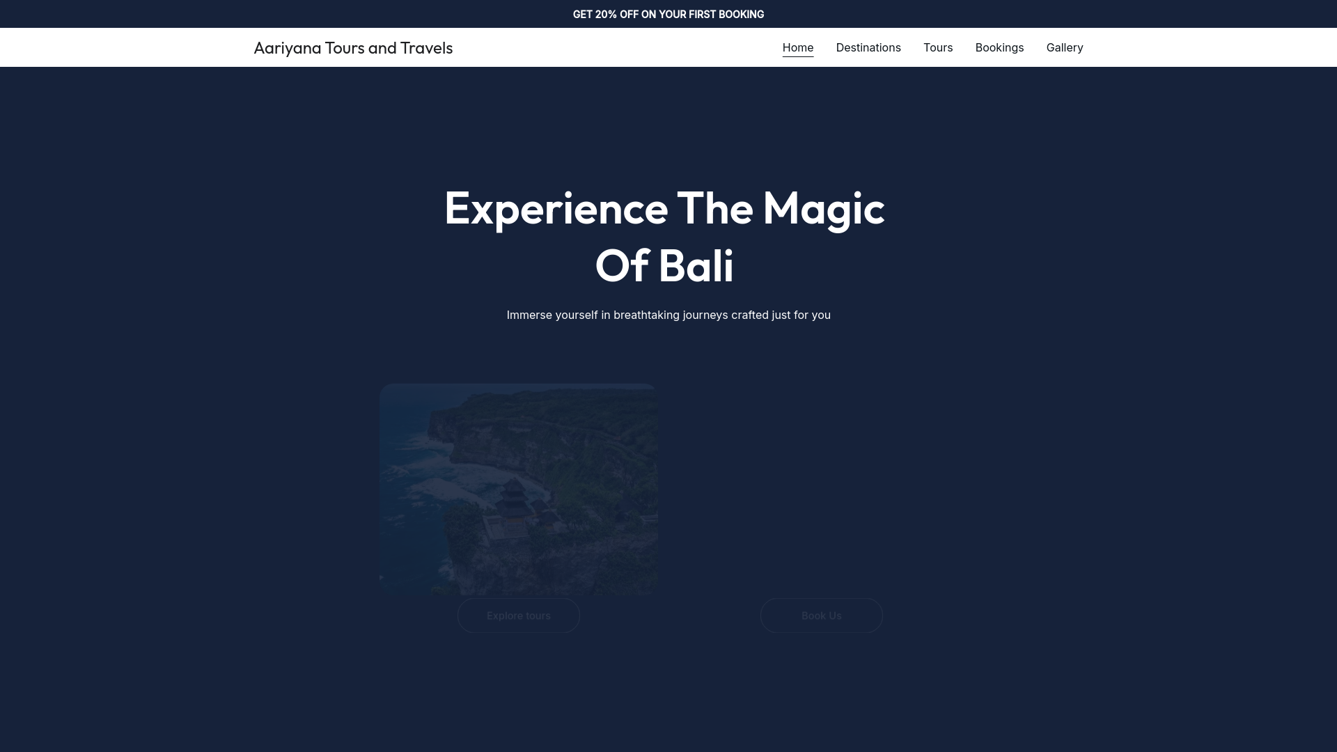 website screenshot of https://aariyanatoursandtravels.com/