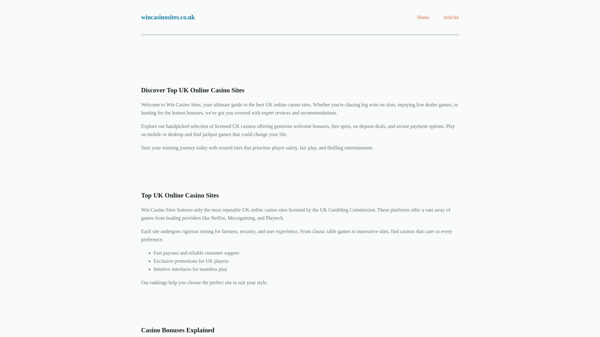 website screenshot of https://wincasinosites.co.uk/