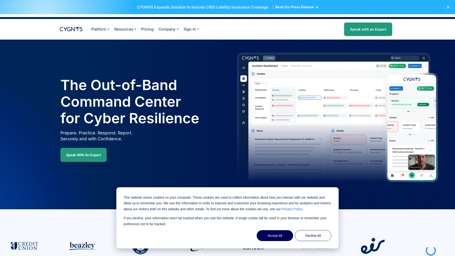 website screenshot of https://cygnvs.com/