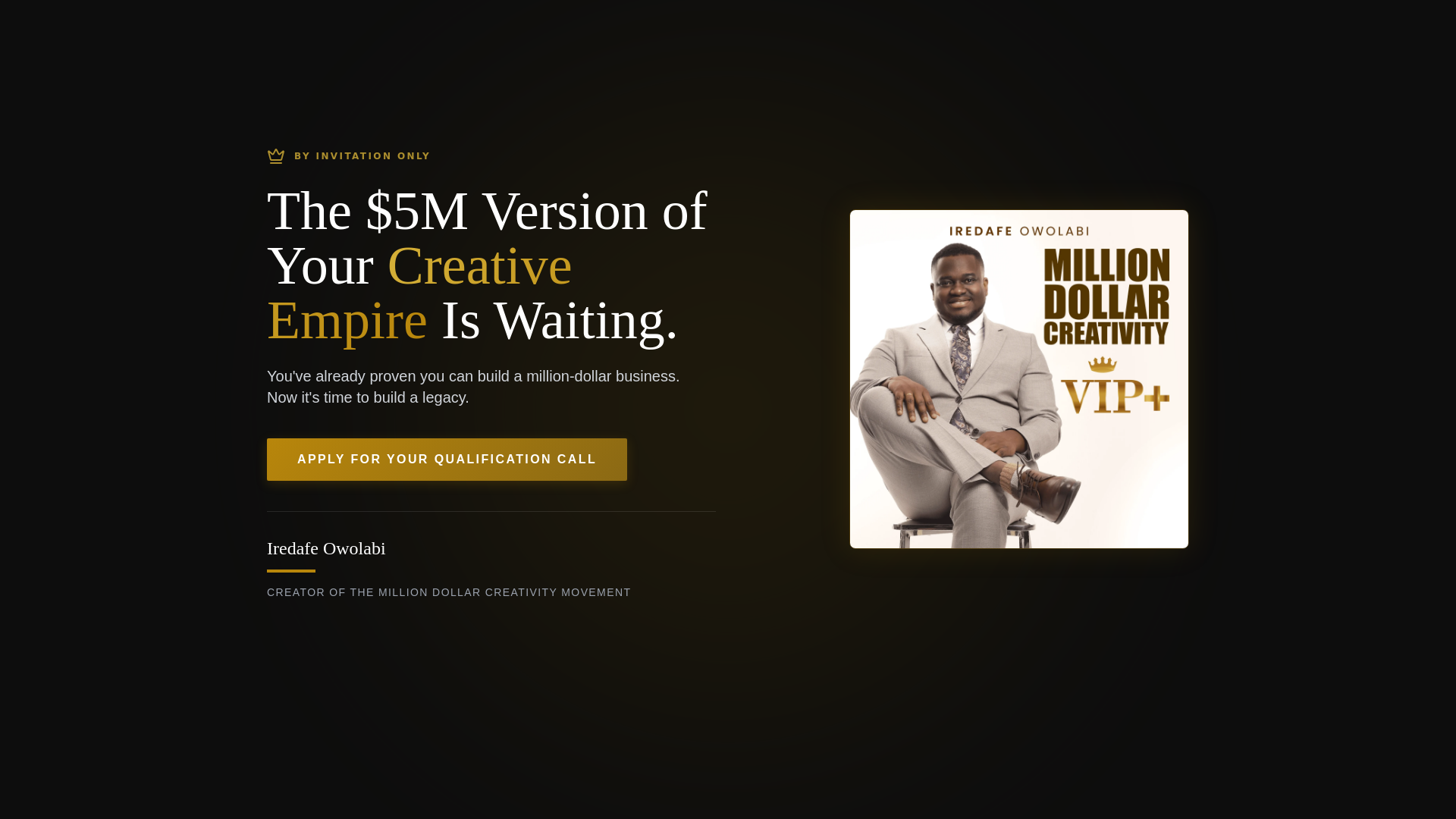 website screenshot of https://milliondollarcreativityvip.com