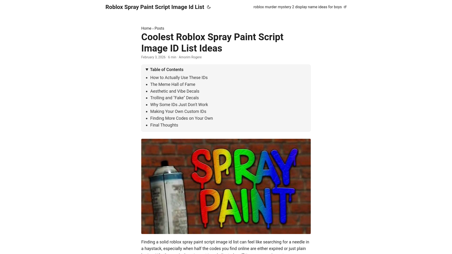 website screenshot of https://roblox-spray-paint-script-image-id-list.pages.dev/