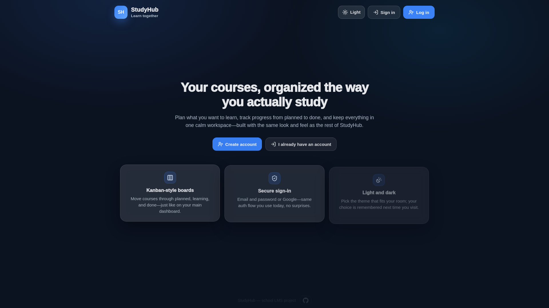 website screenshot of https://studyhubs.net