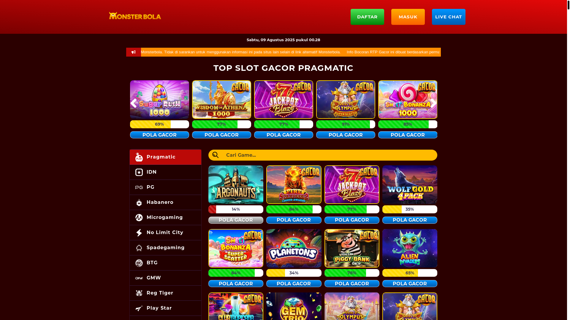 website screenshot of https://monsterbola88live.com/