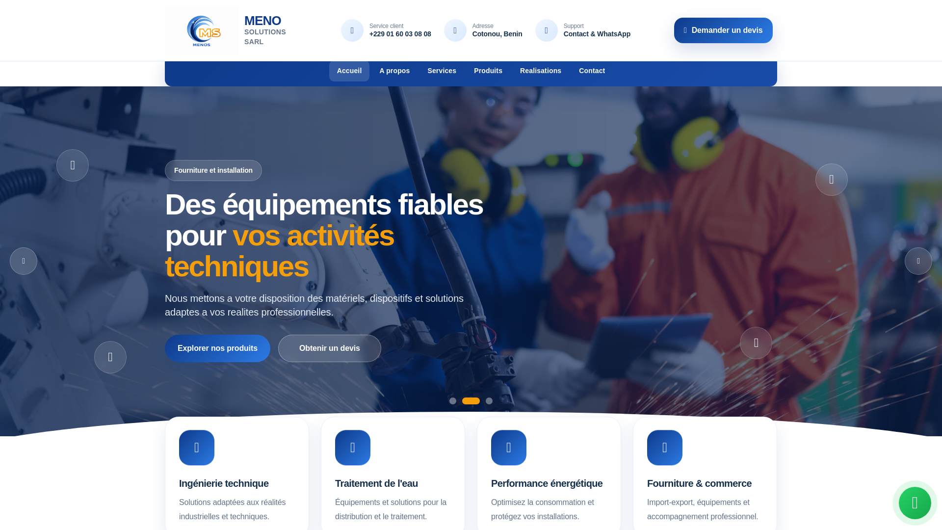 website screenshot of https://menosolutionssarl.com/