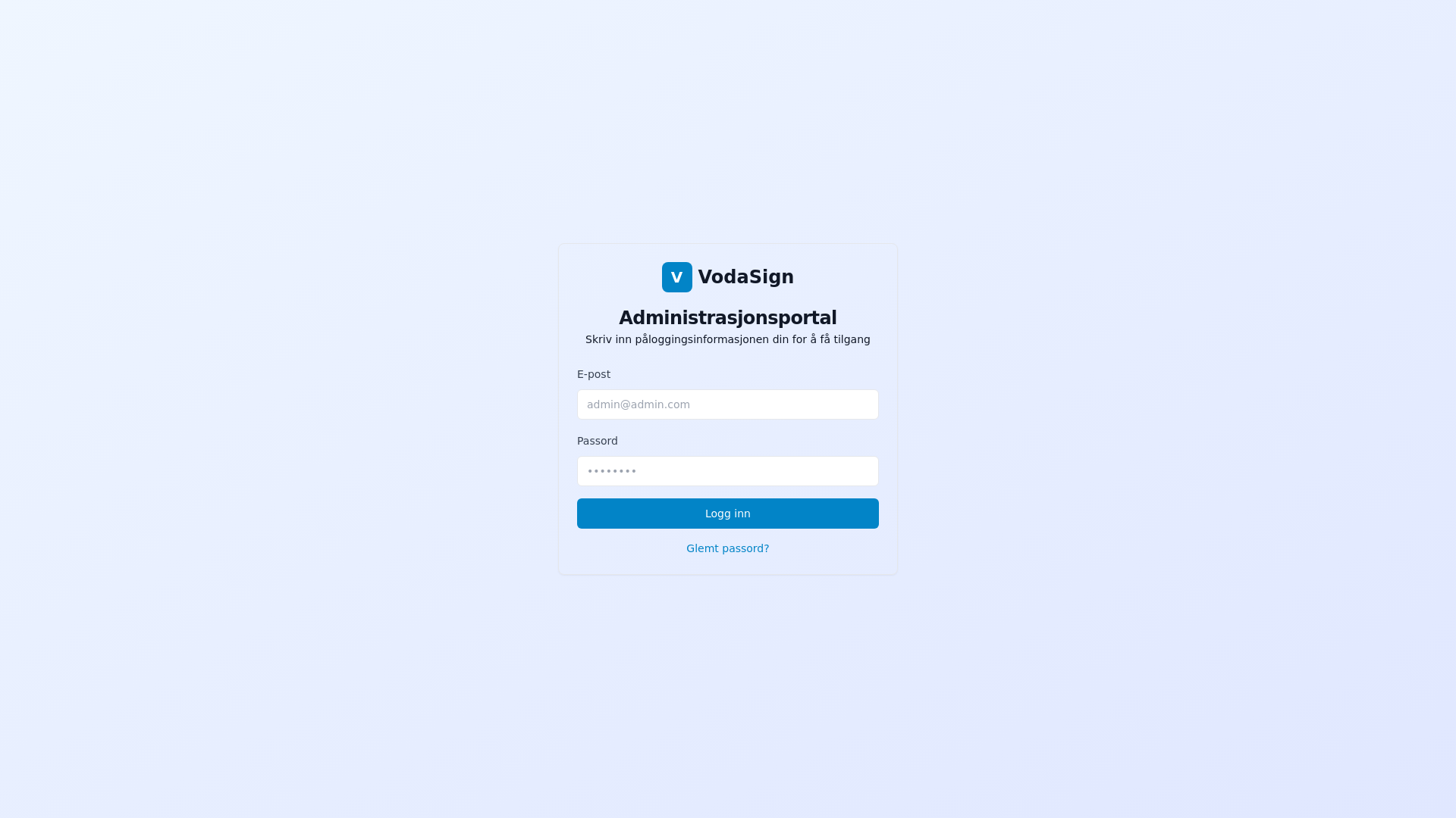 website screenshot of https://vodasign-admin.pages.dev/