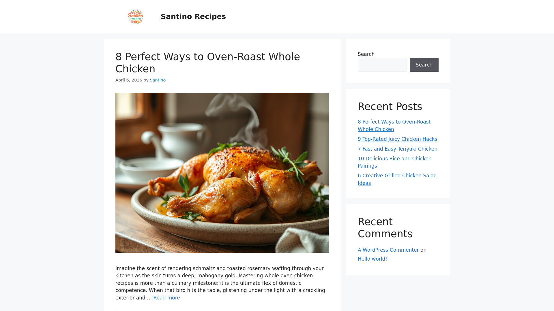website screenshot of https://santinorecipes.com