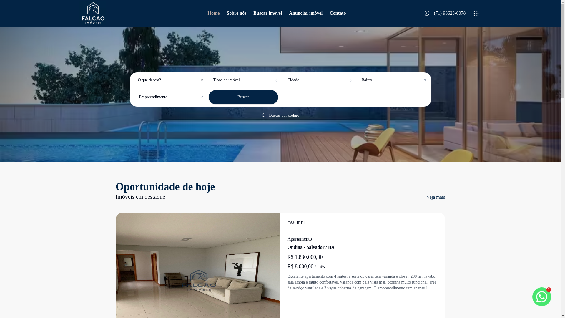 website screenshot of https://falcaossaimoveis.com.br/