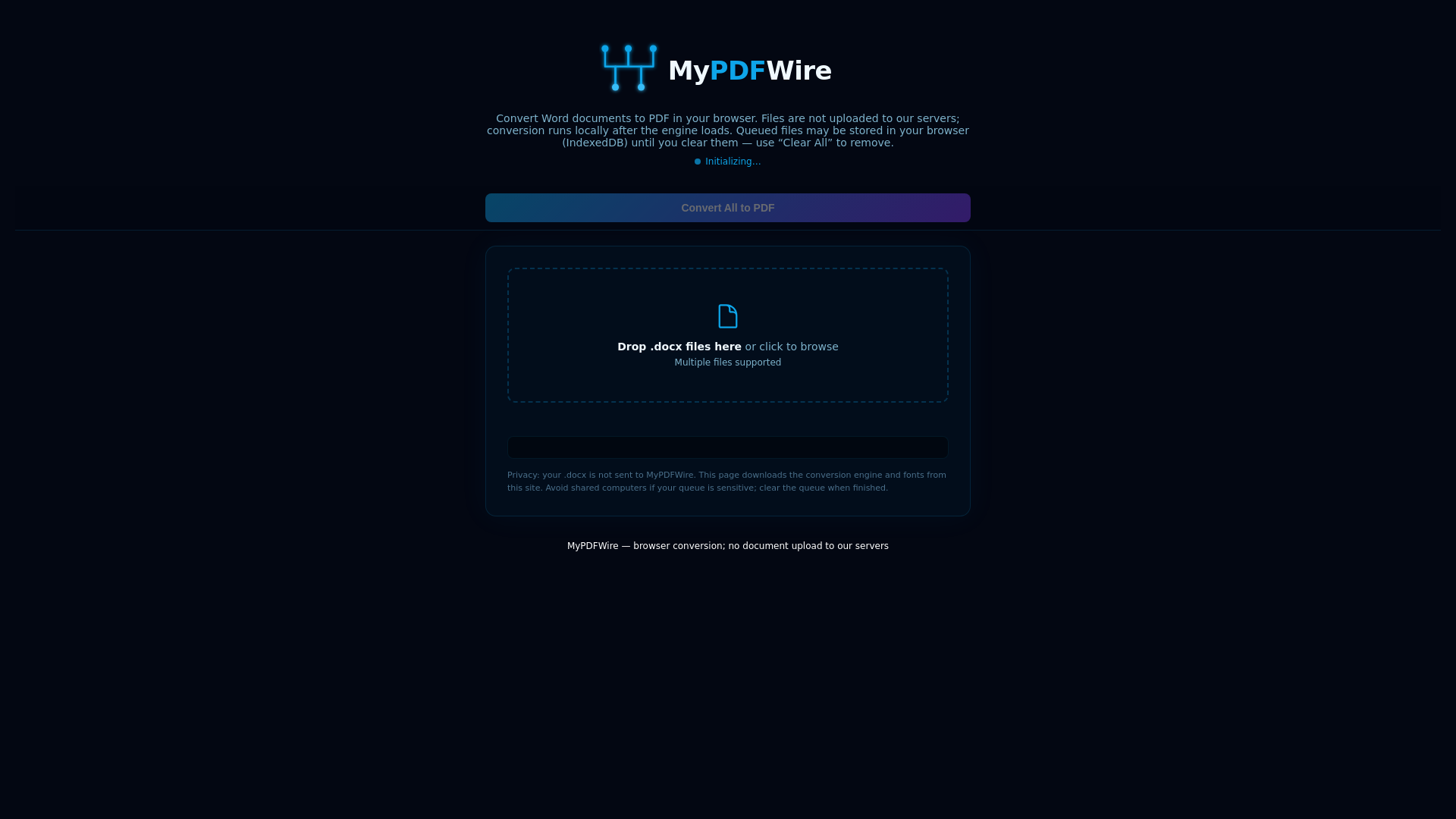 website screenshot of https://pdfwireconvert.com/