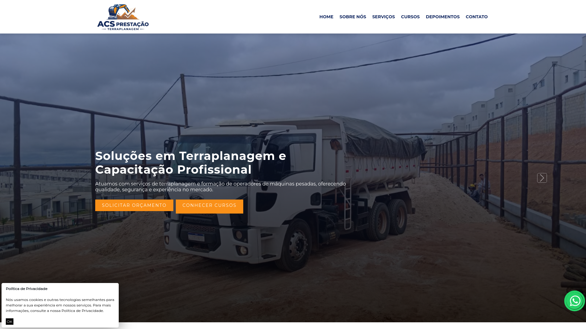 website screenshot of https://acsprestacao.com.br