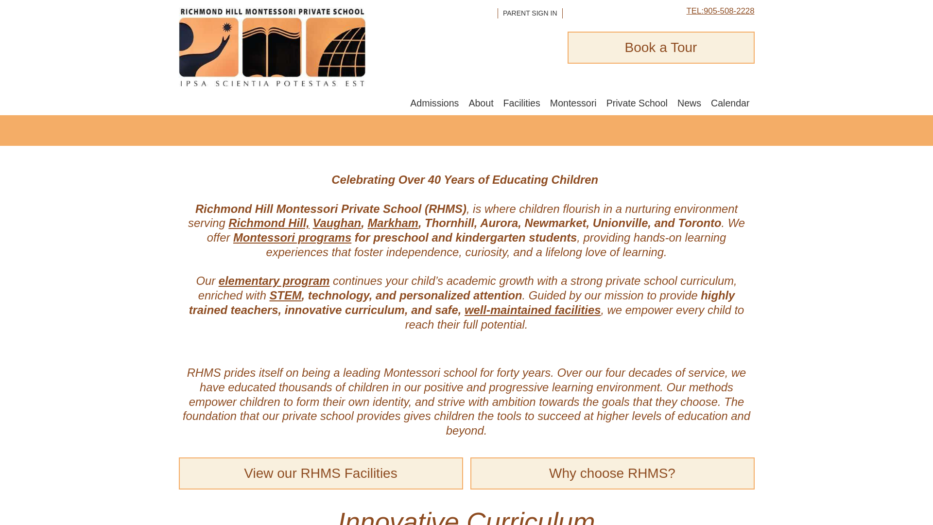 website screenshot of https://richmondhillmontessorischool.ca