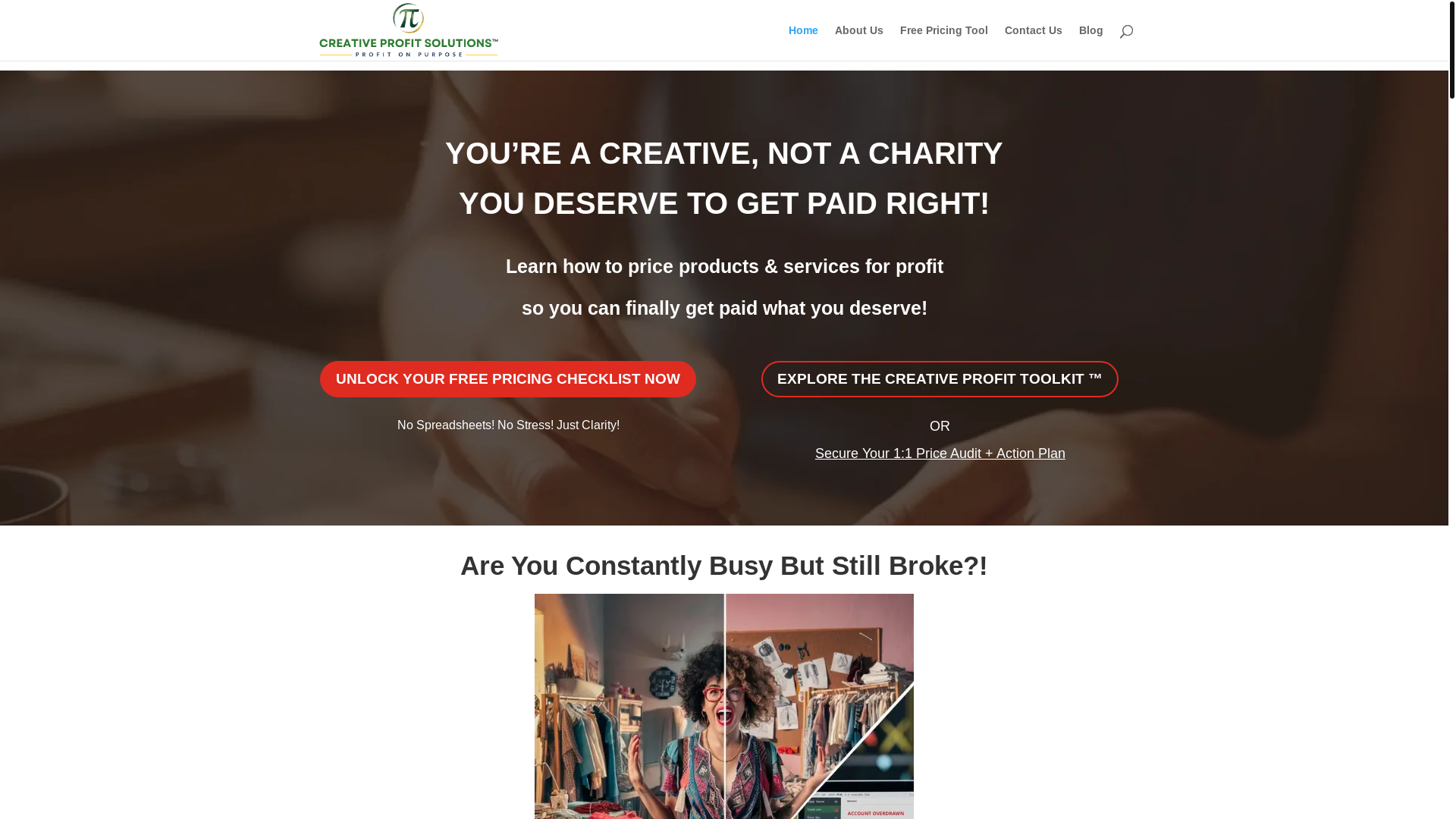website screenshot of https://creativeprofitguide.com/