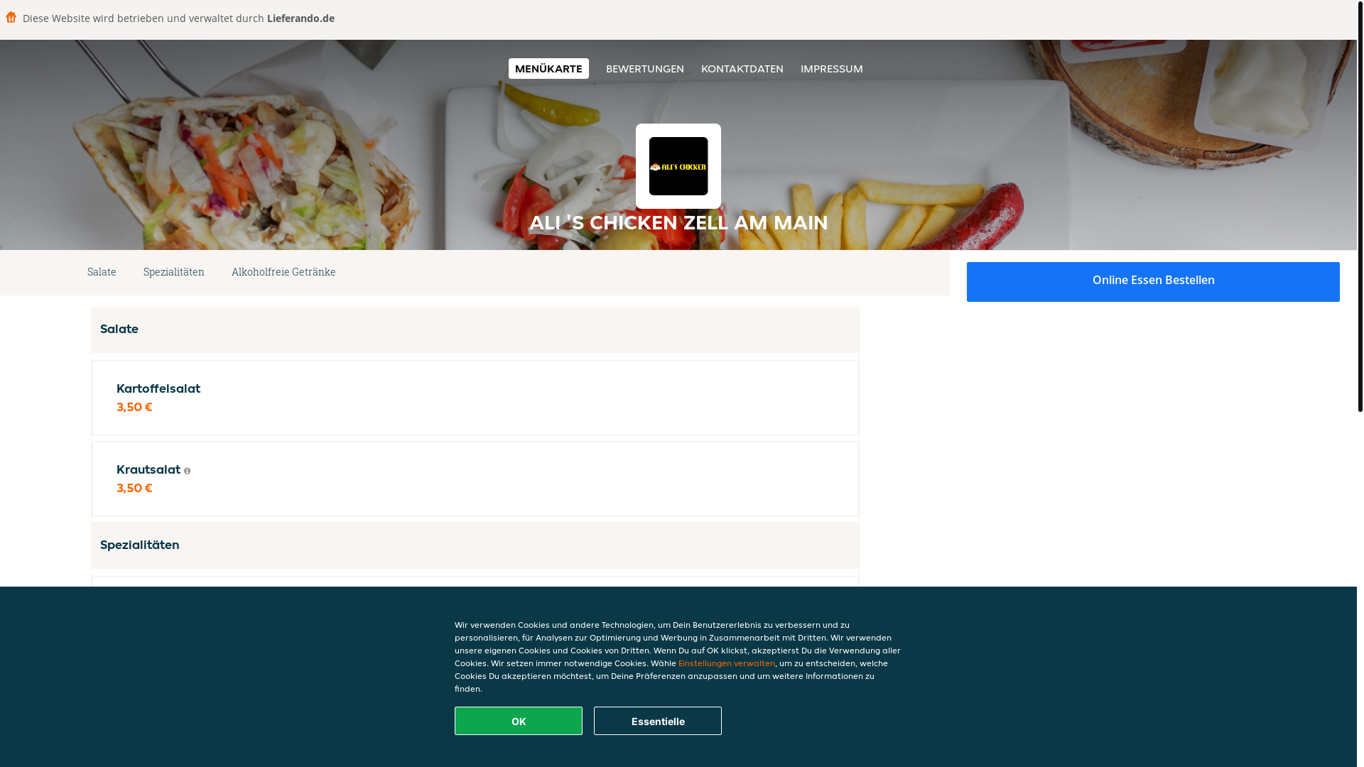 website screenshot of https://alischicken-zellammain.de/
