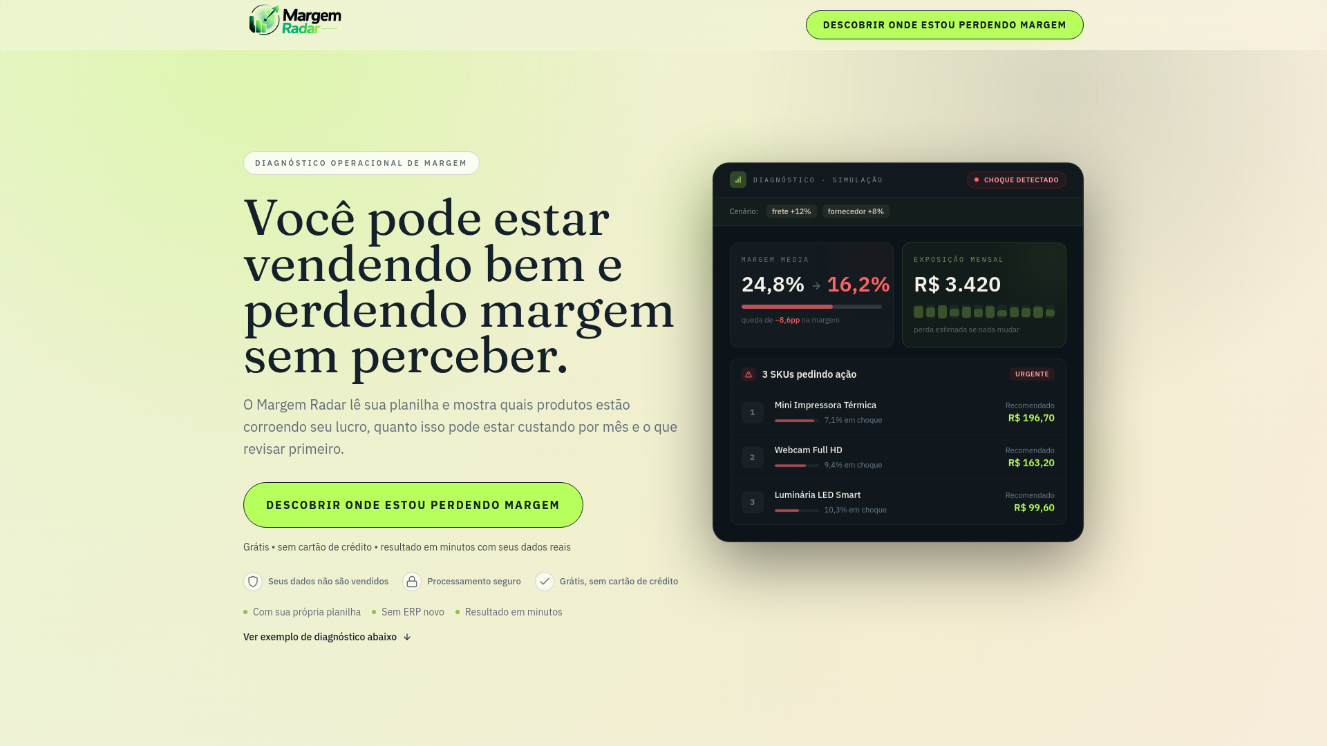 website screenshot of https://margemradar.com.br/