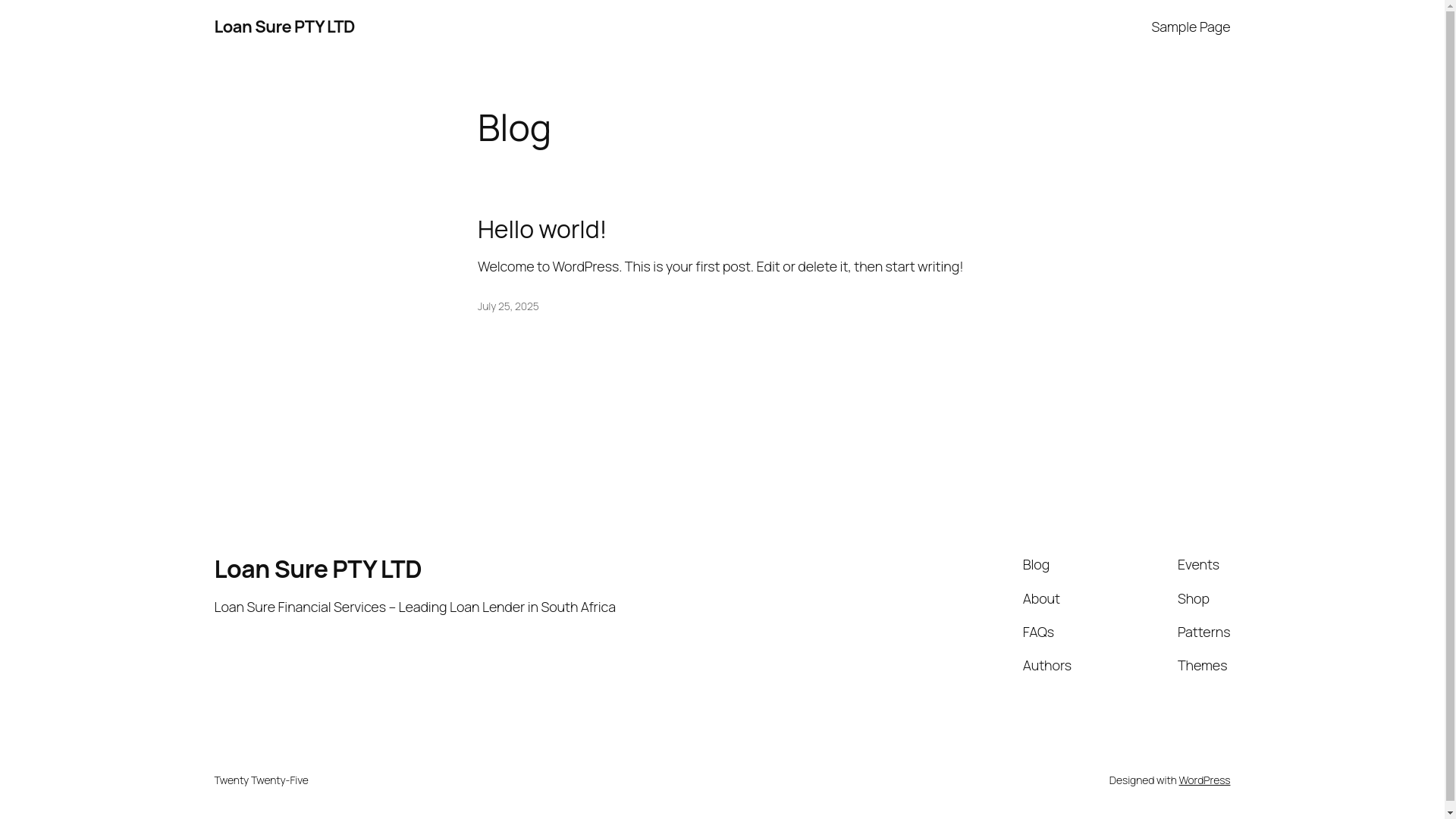 website screenshot of https://loansurefinancialservices.co.za/