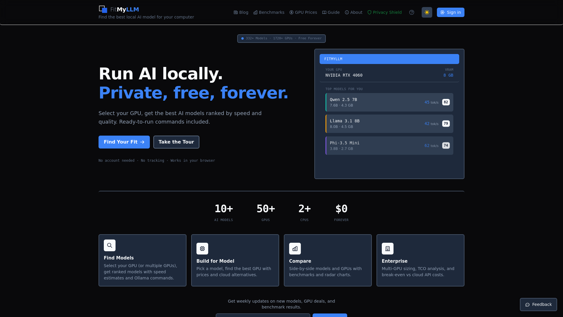 website screenshot of https://fitmyllm.com/