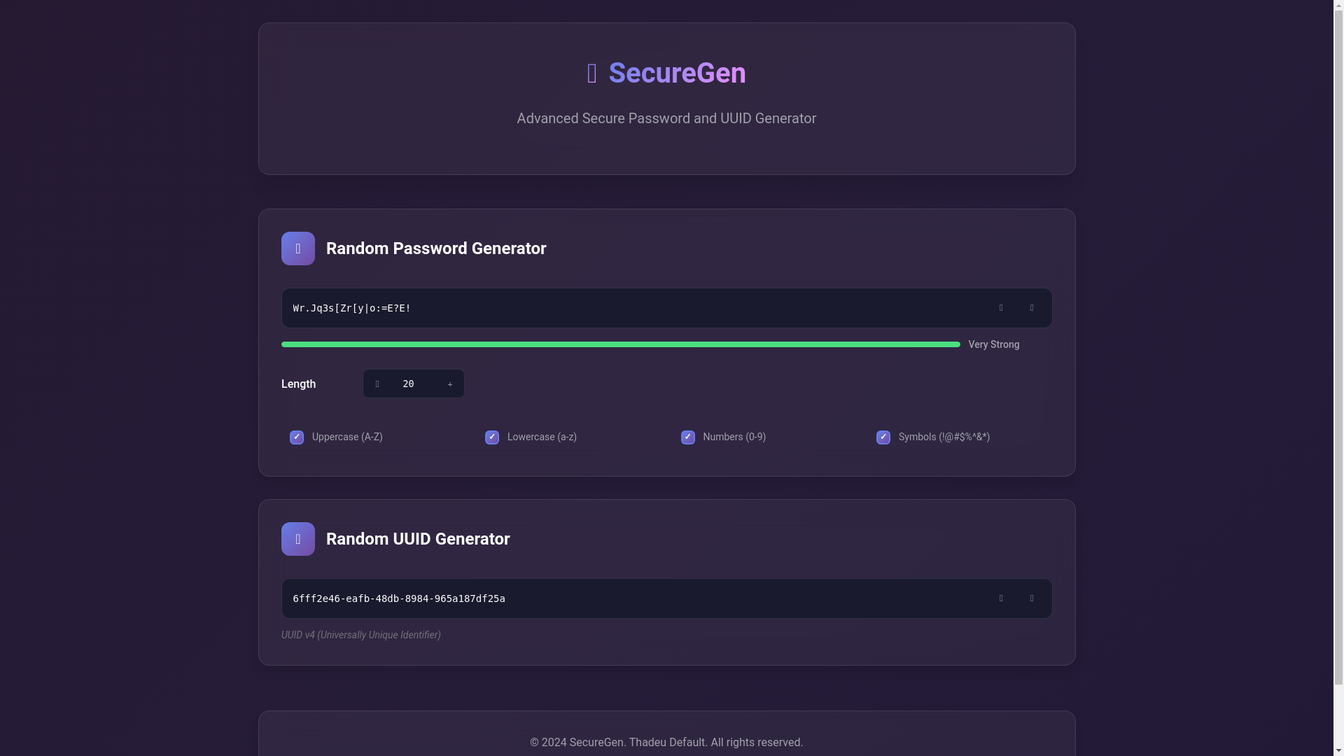 website screenshot of https://securegenerator.pages.dev/
