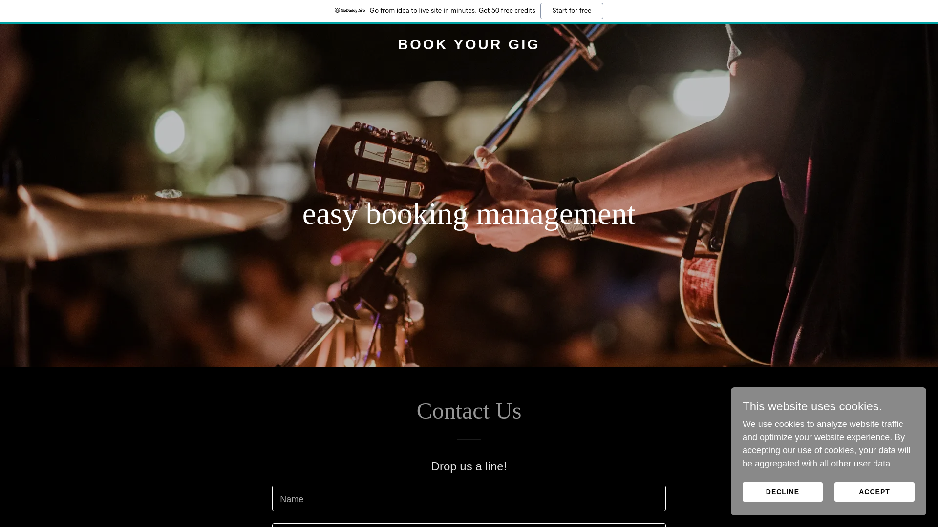 website screenshot of https://bookyourgig.co/